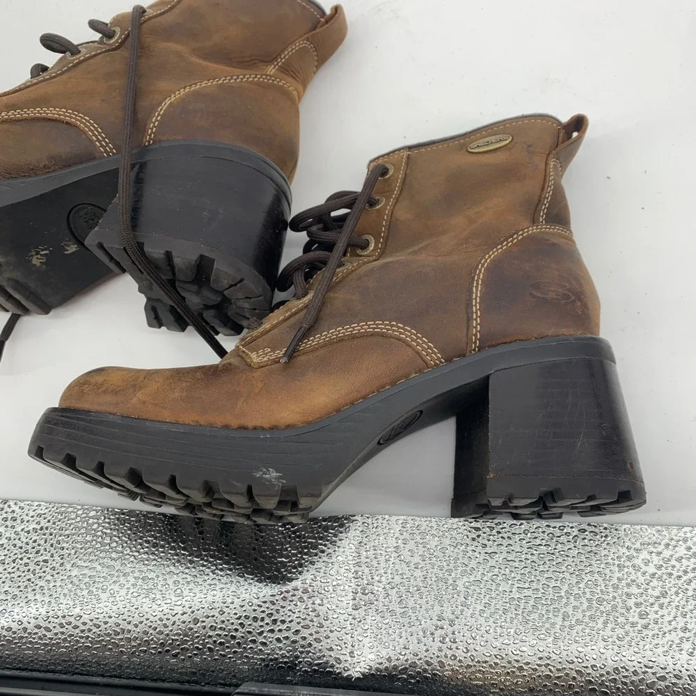 Skechers Vintage y2K Brown Leather Chunky Platform Block Heel Boots size 8 1253 - Picture 5 of 8